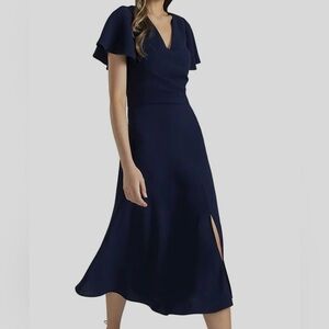 Shoshanna Ophelia V-Neck Crepe Dress, Navy